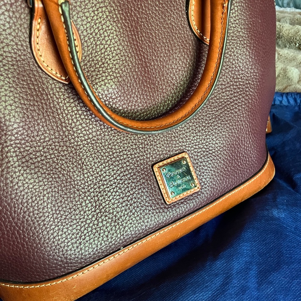 Dooney & Bourke Burgundy and Tan Pebbled Leather Satchel